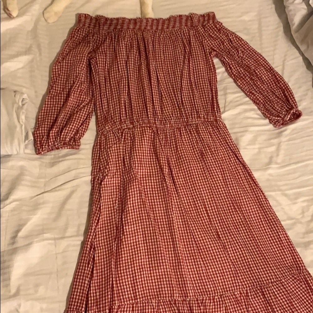 Red and white plaid maxi dress